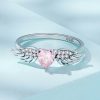 Salma  Elegante zirconia en Forma De Corazón rosa con alas  en Plata Esterlina .925